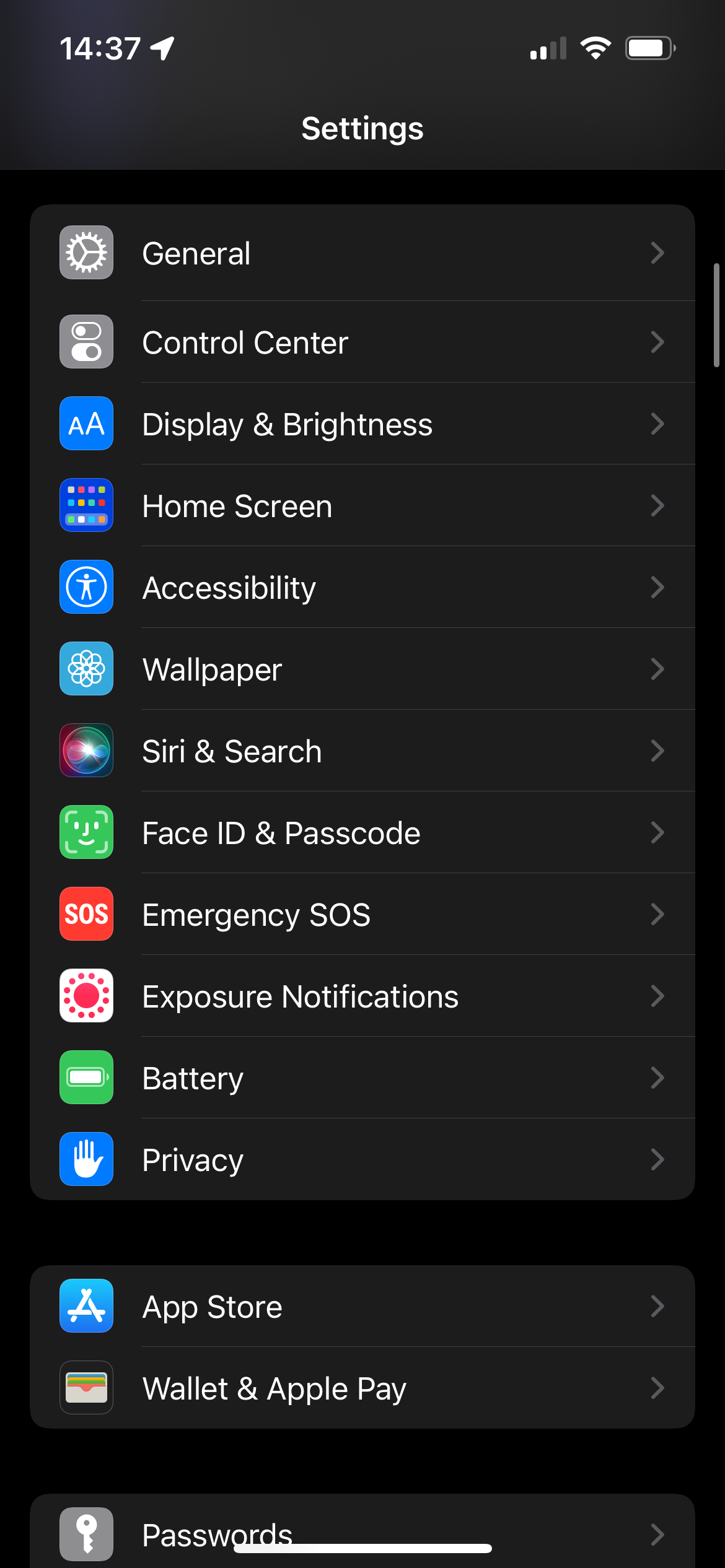 menu de configurações do iPhone Siri