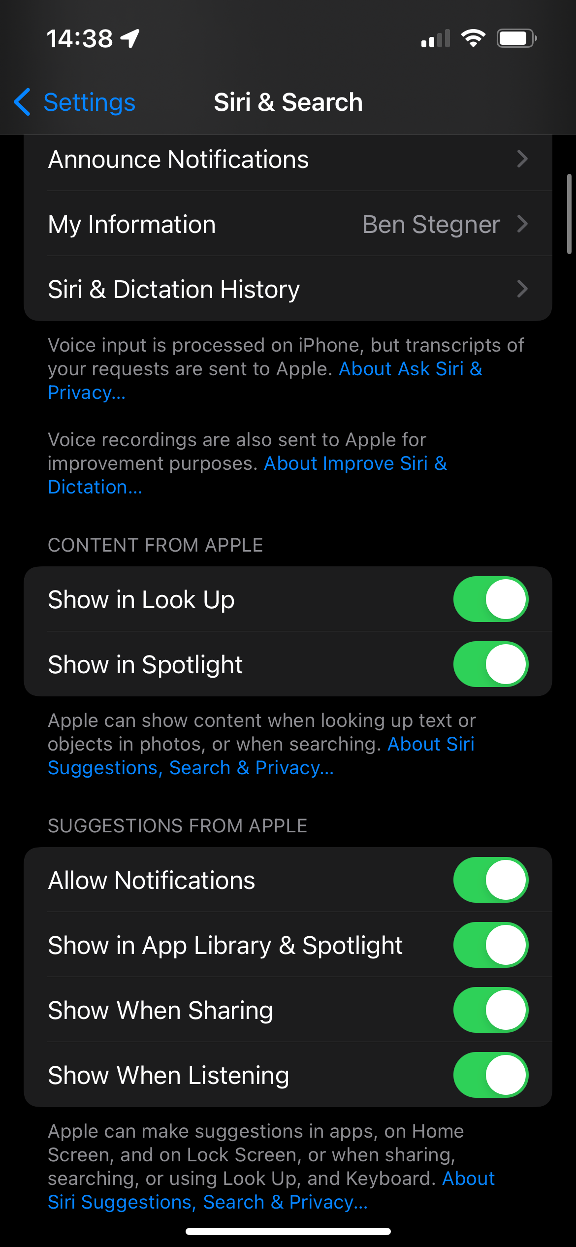 iPhone Siri Spotlight Options
