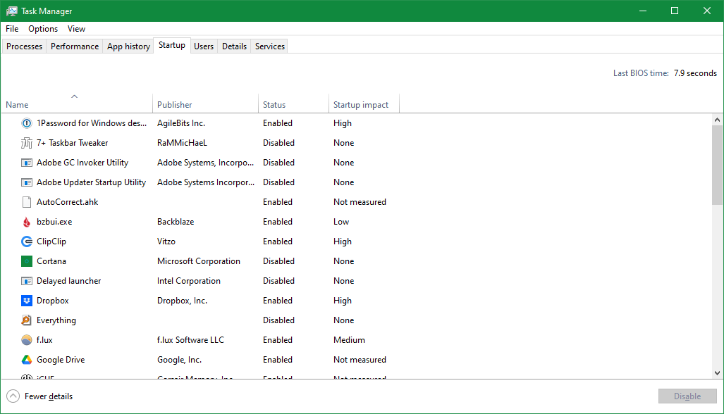 Task Manager Startup Tab