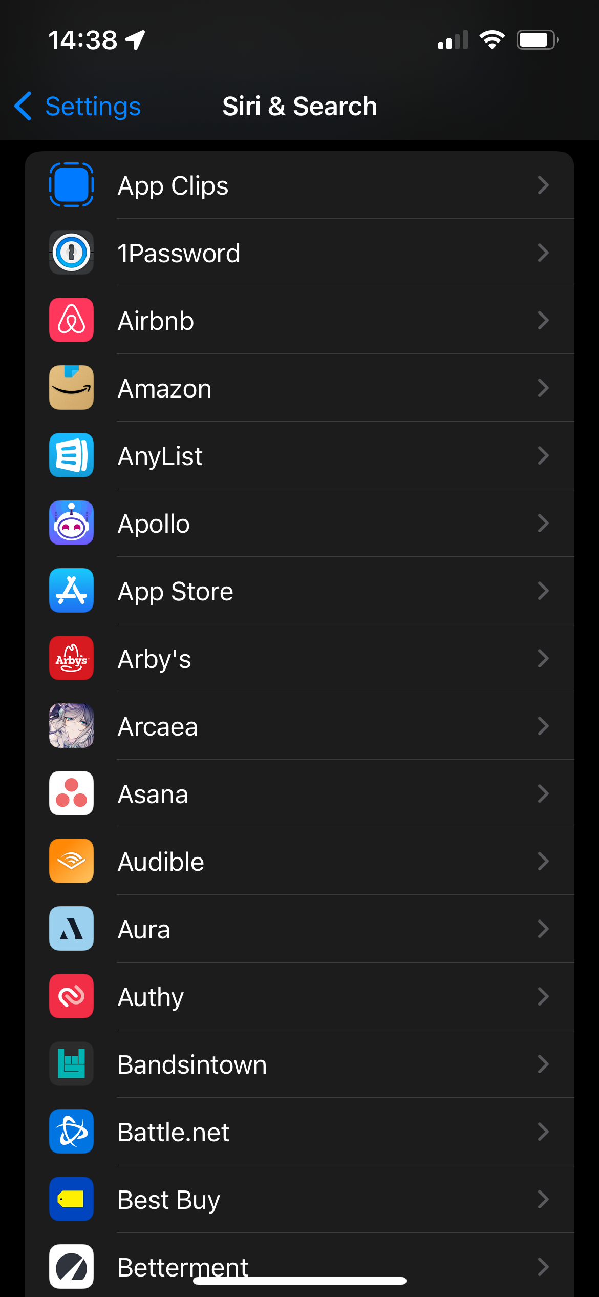 iPhone Spotlight App List