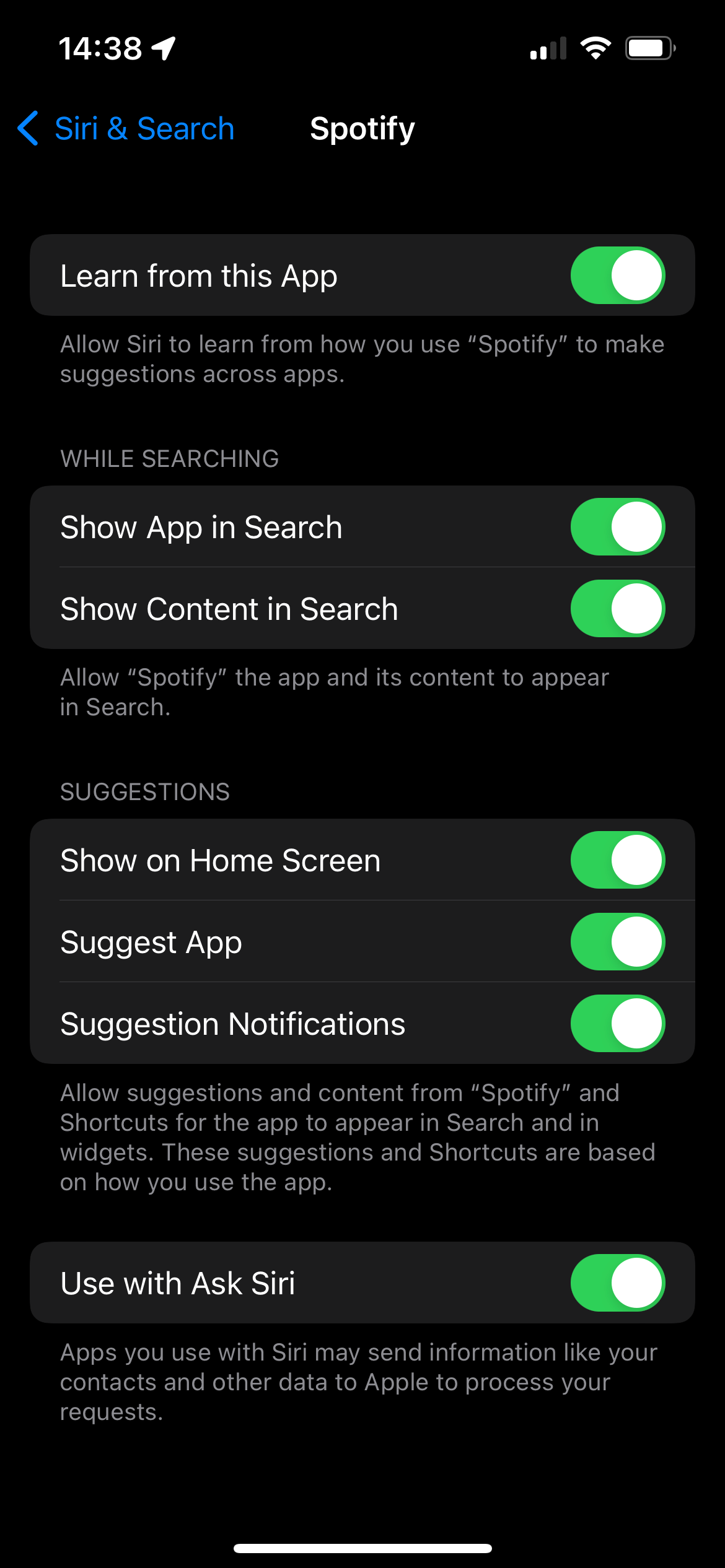 iPhone Spotlight App Controls