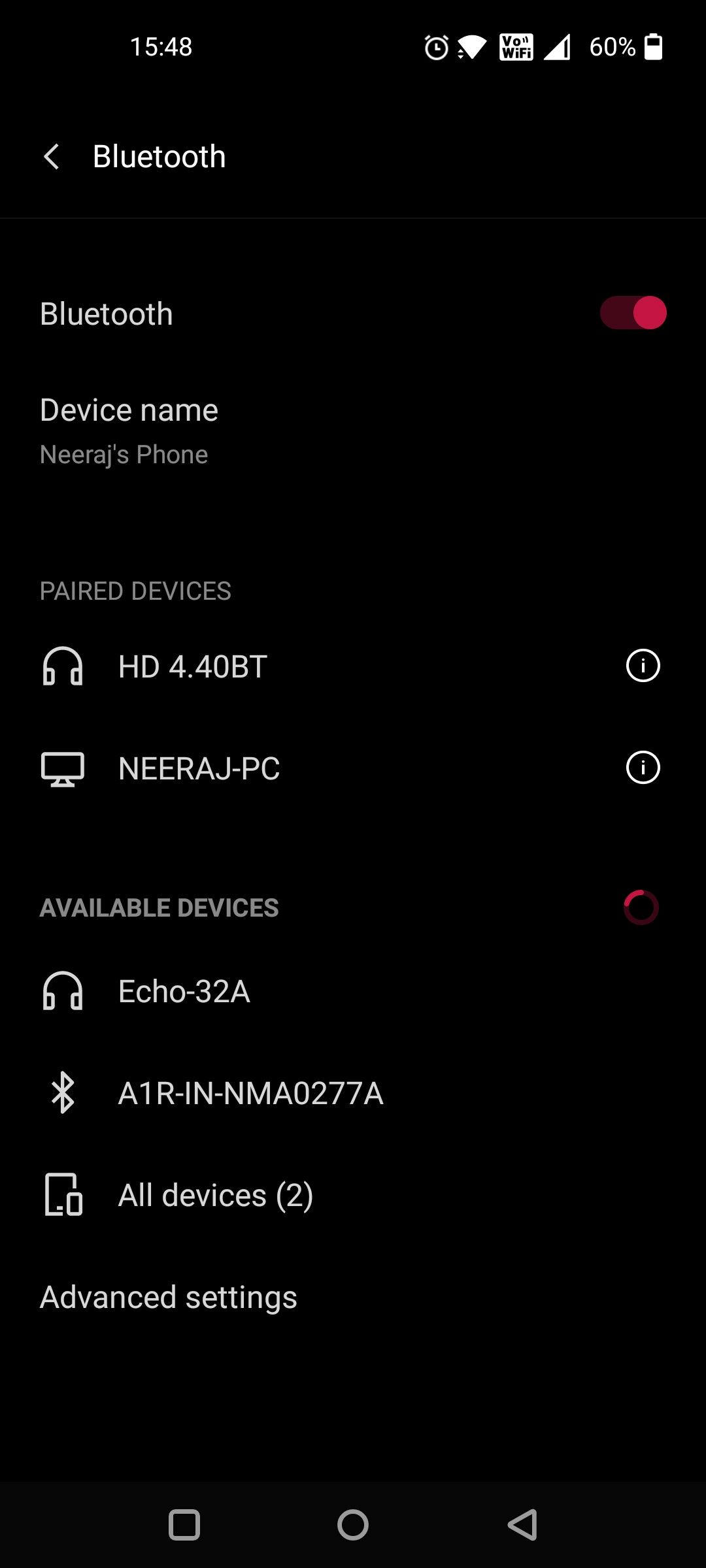 Echo Showing Under Available Devices in Bluetooth Settings