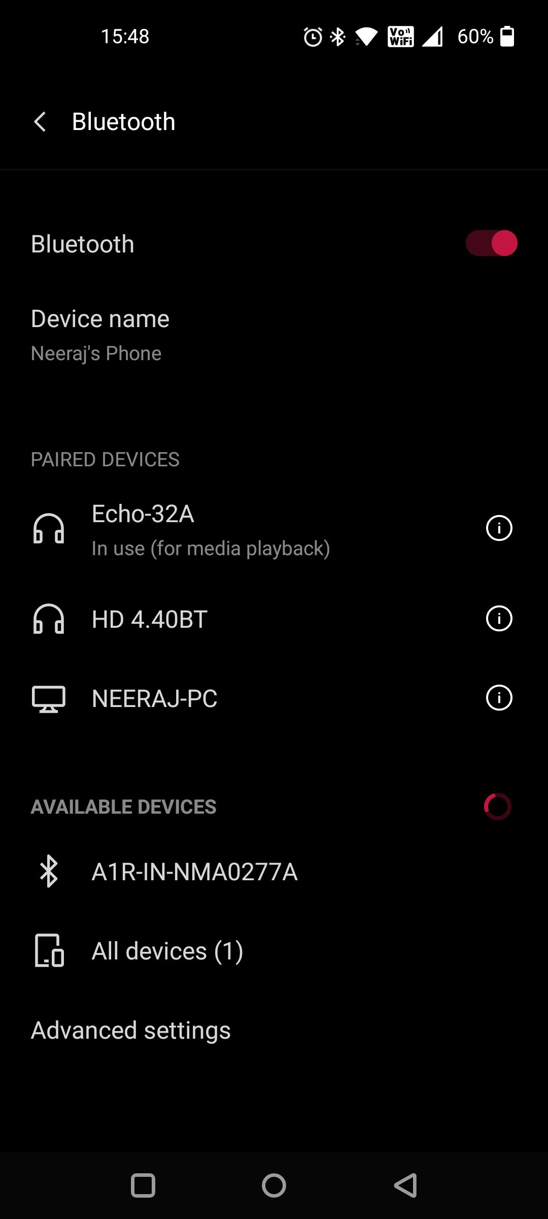 Screenshot of Echo Paired and Connected to Phone