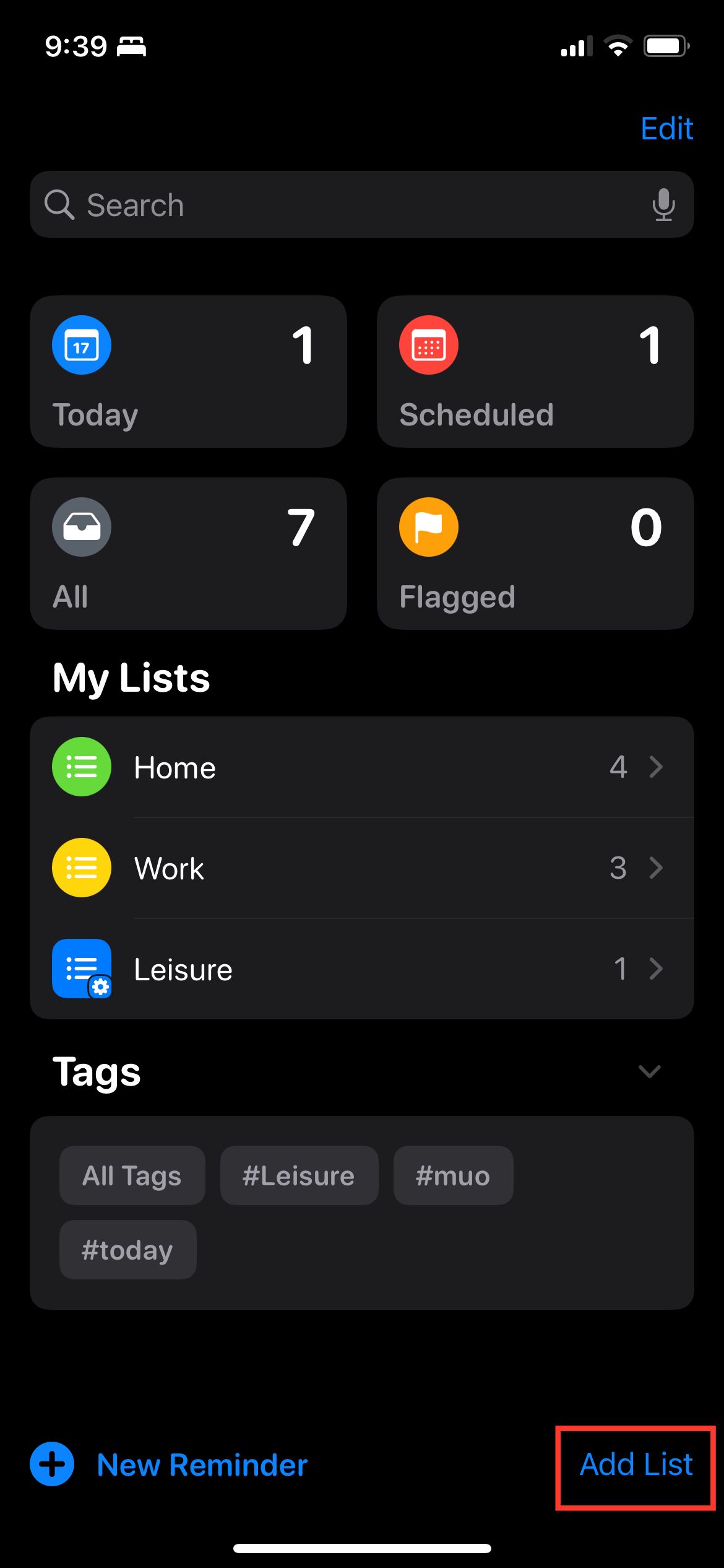Add List Button on Reminders