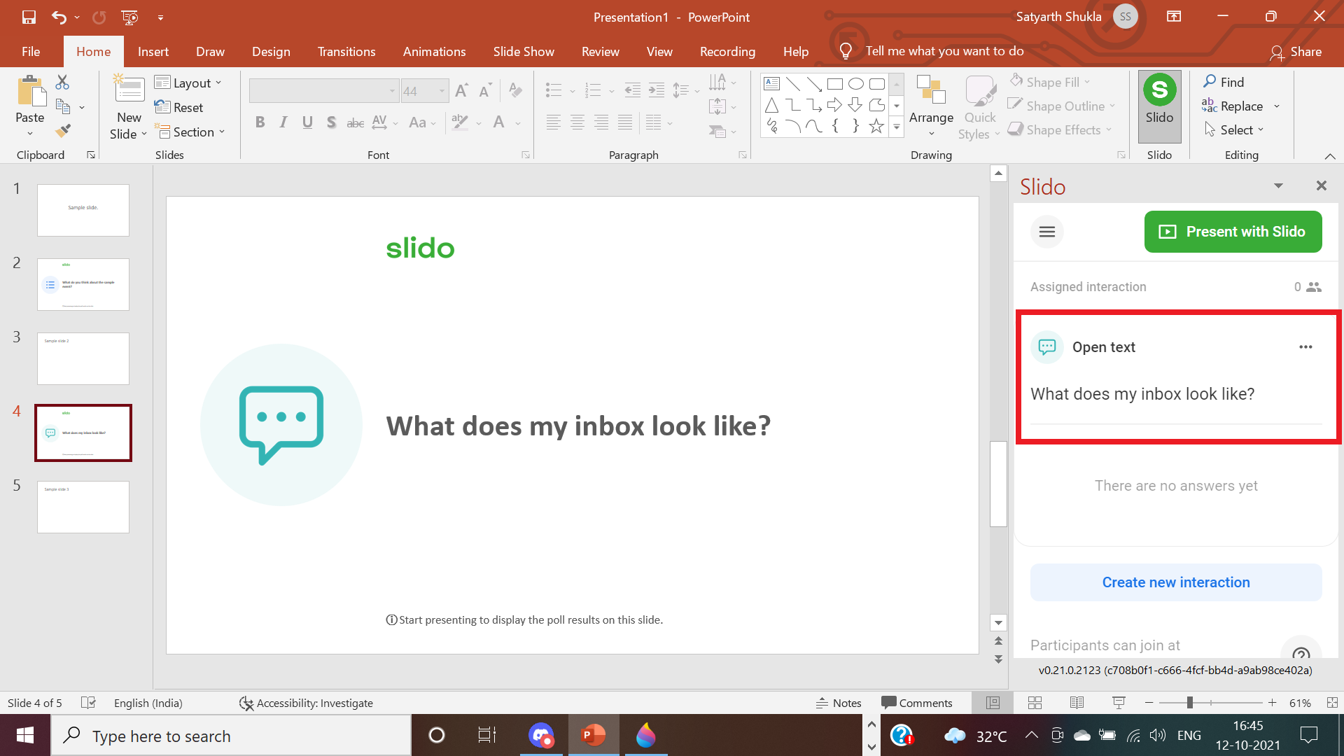 Adding open text question in slido.