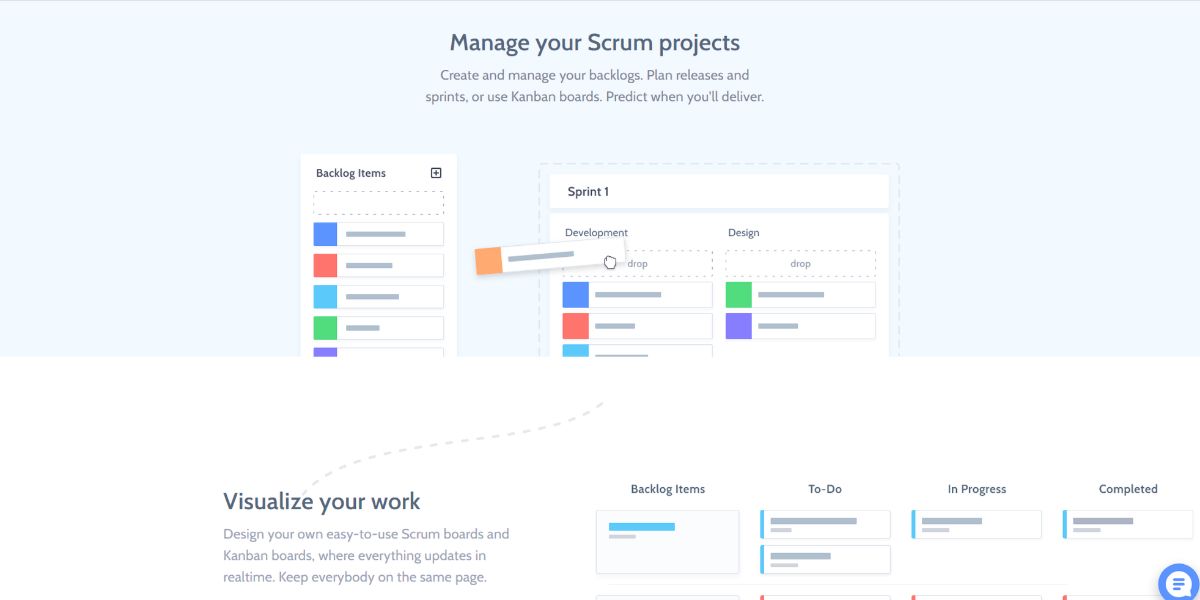 The dashboard display of the Scrumwise app