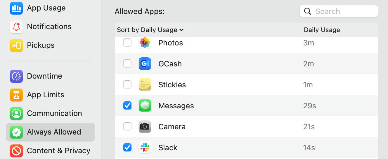 Always Allowed Apps in Screen Time - Come utilizzare la funzione Screen Time del tuo Mac