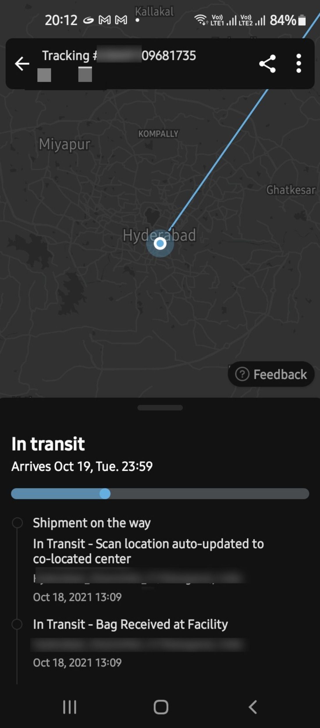 AfterShip Package Tracker dashboard