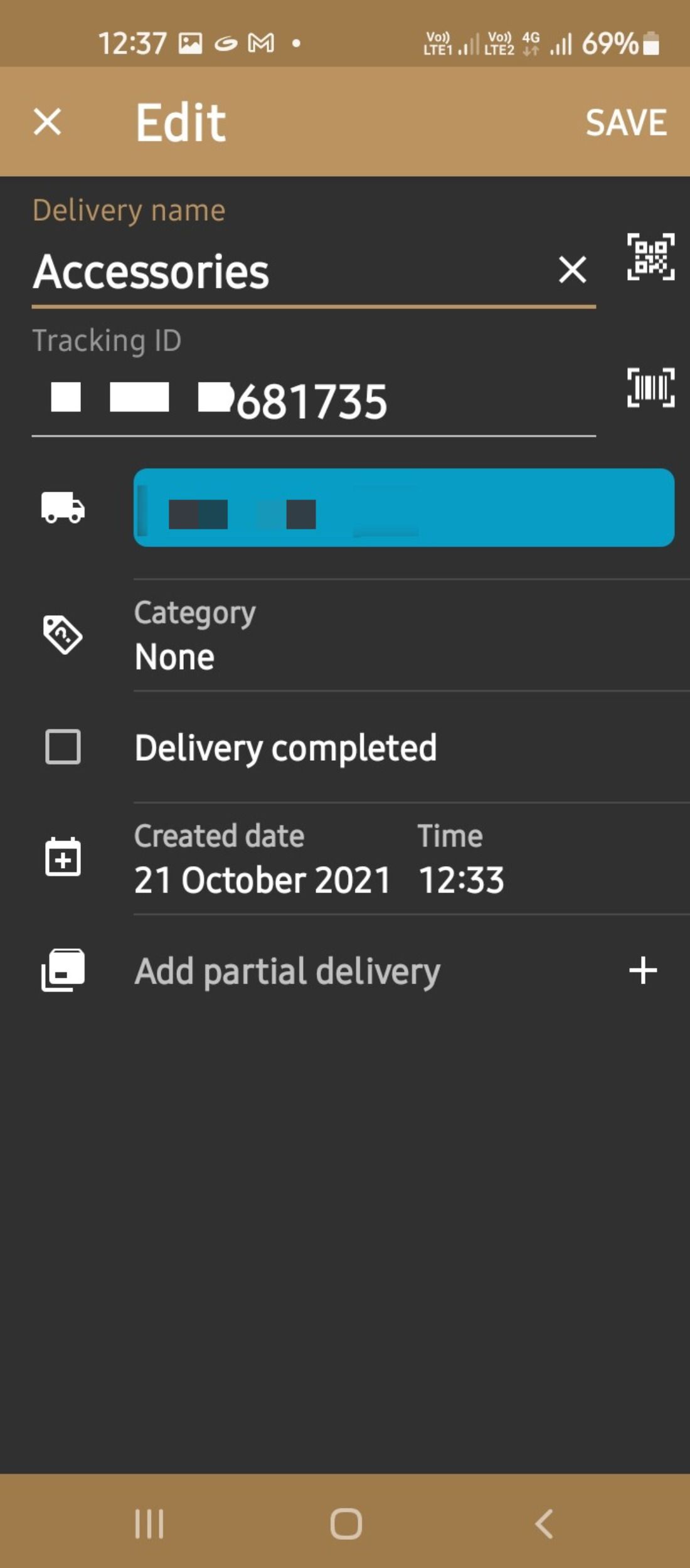 Parcel tracking in Deliveries app