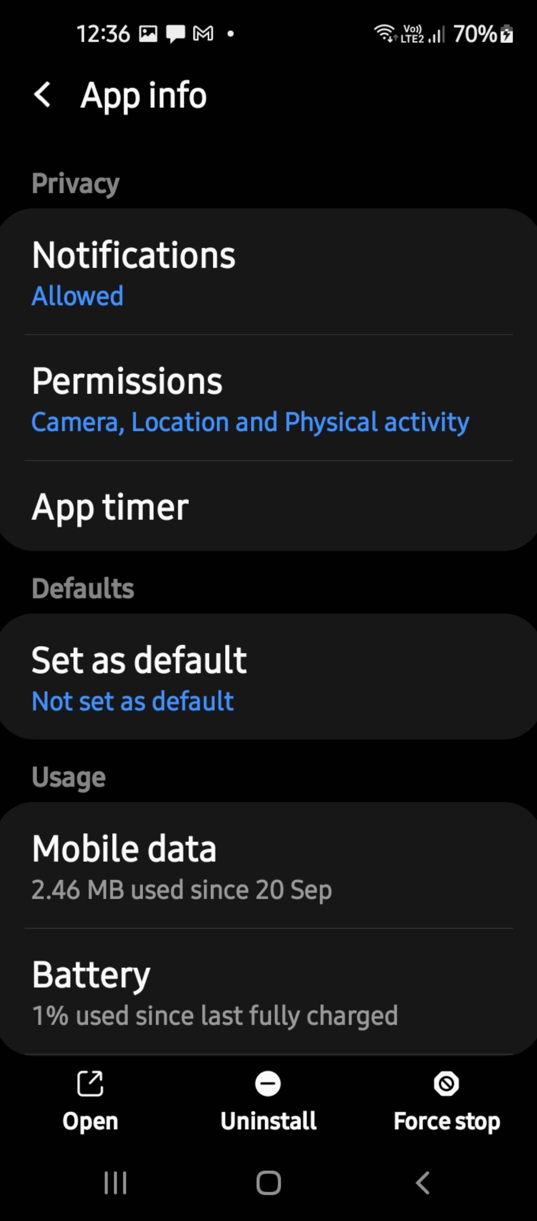 Google Fit permission settings