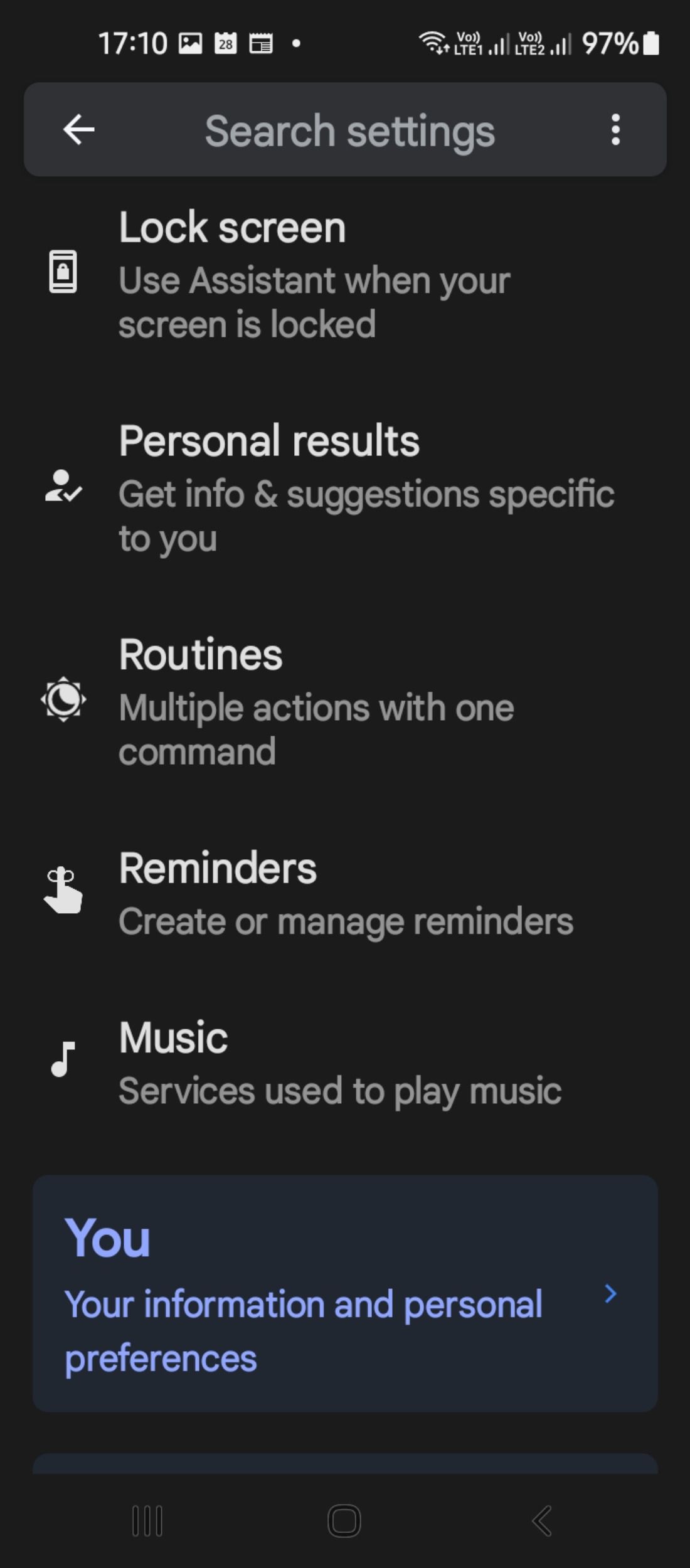 Music services in Google Assistant settings
