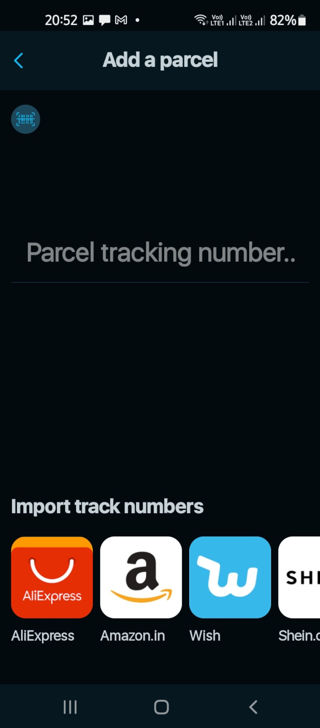 Import tracking numbers in pkge net