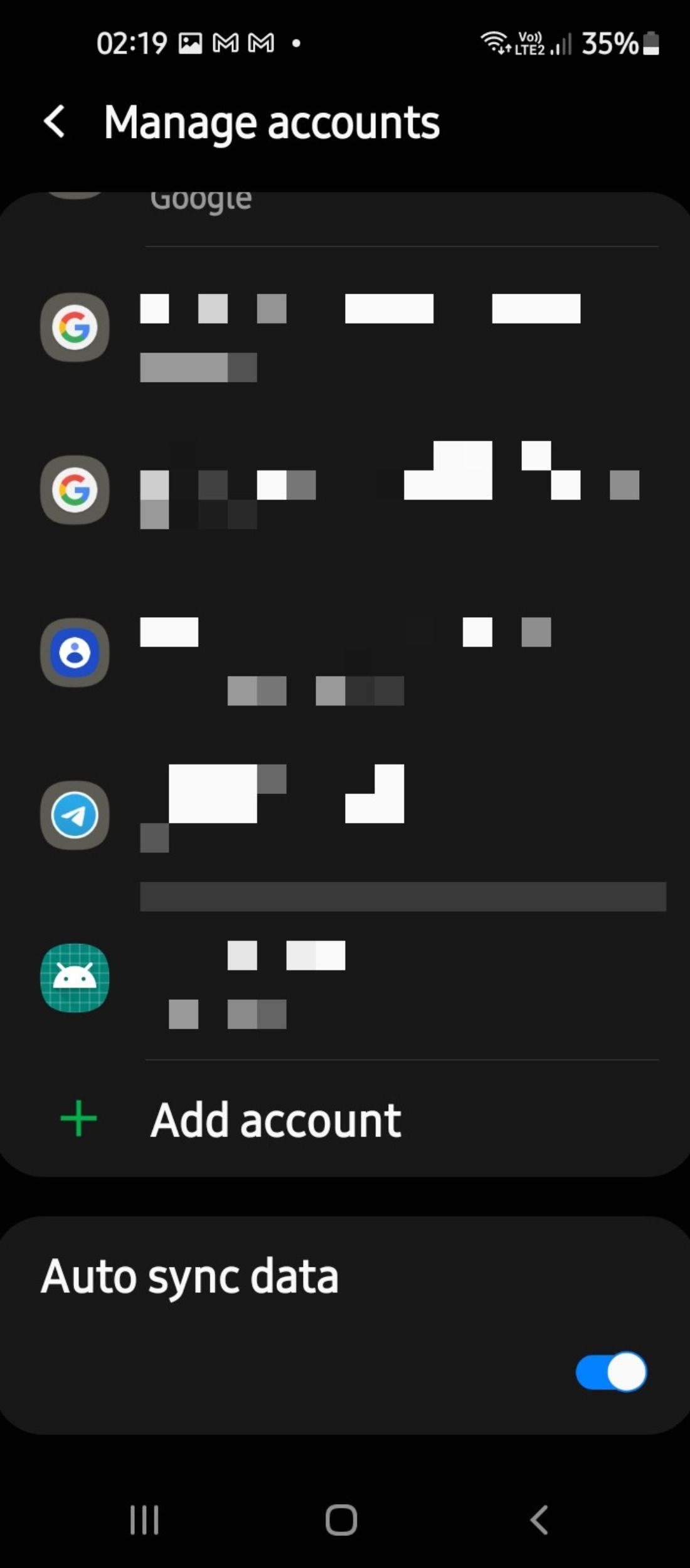 Add your google account in manage accounts panel