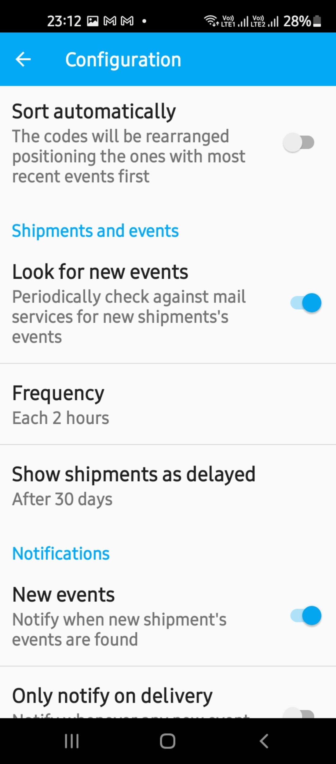 Notification settings in Shipment Worldwide