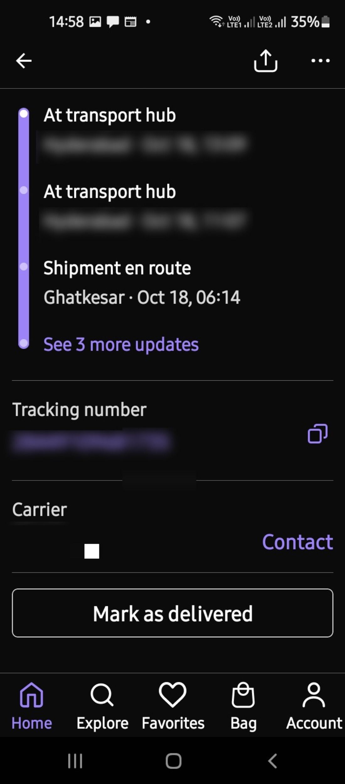 Shipment tracking on Shop app