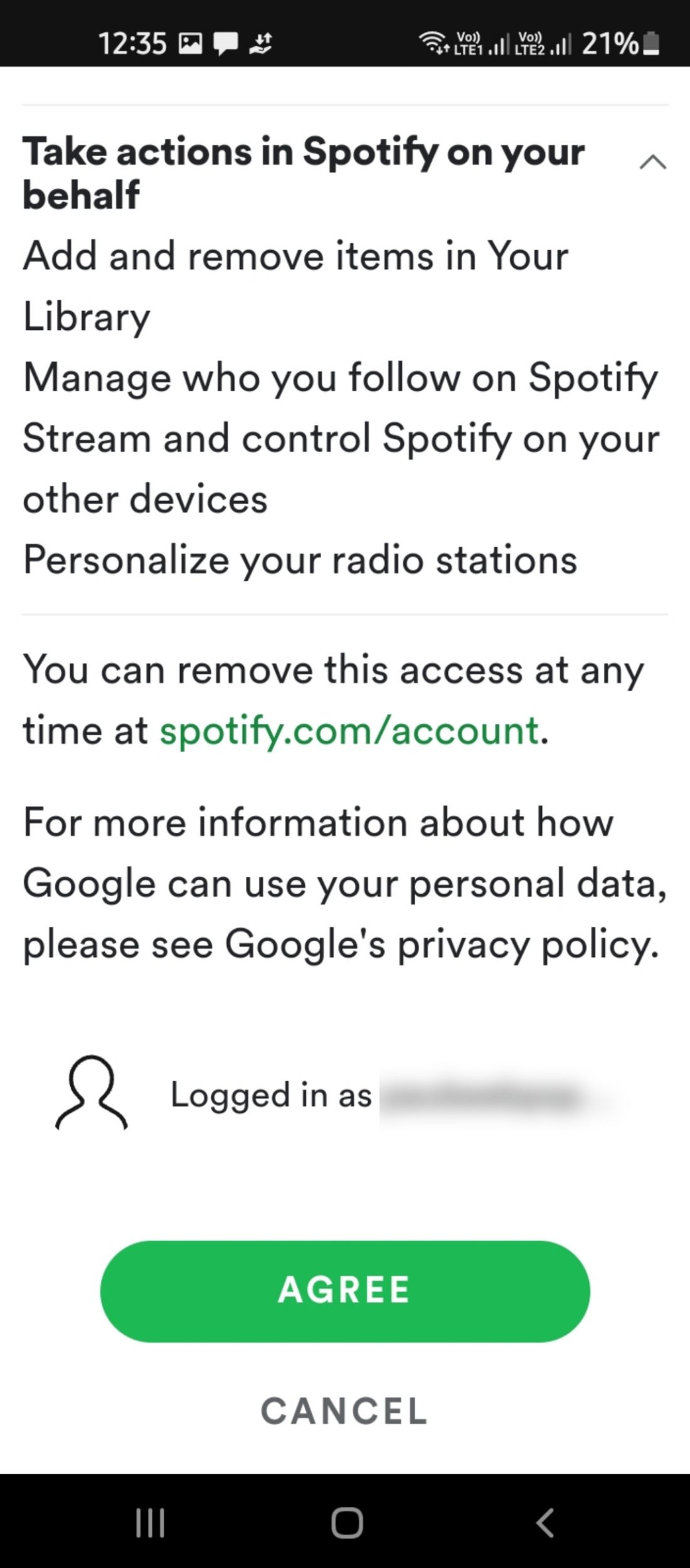 Spotify account permissions for playback controls Google Maps