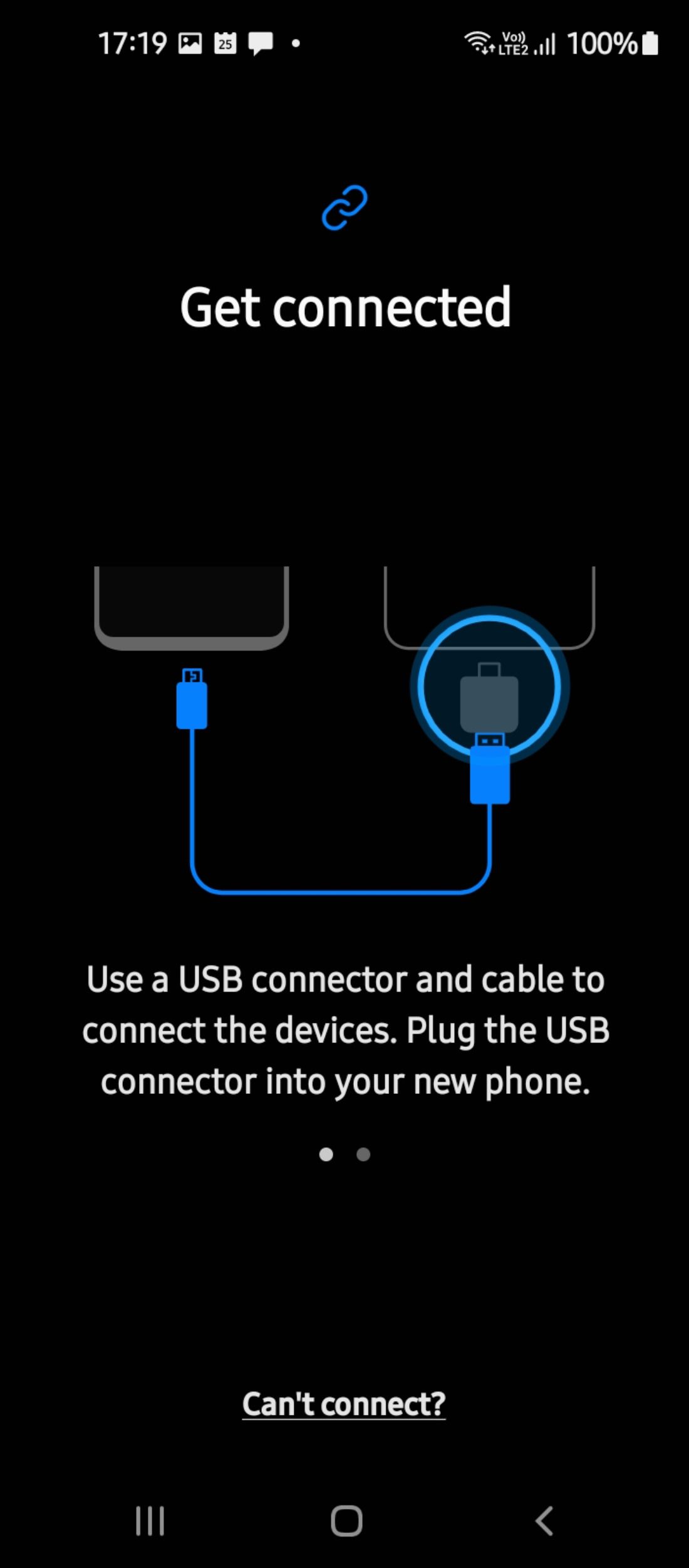 USB connector instructions in Smart Switch