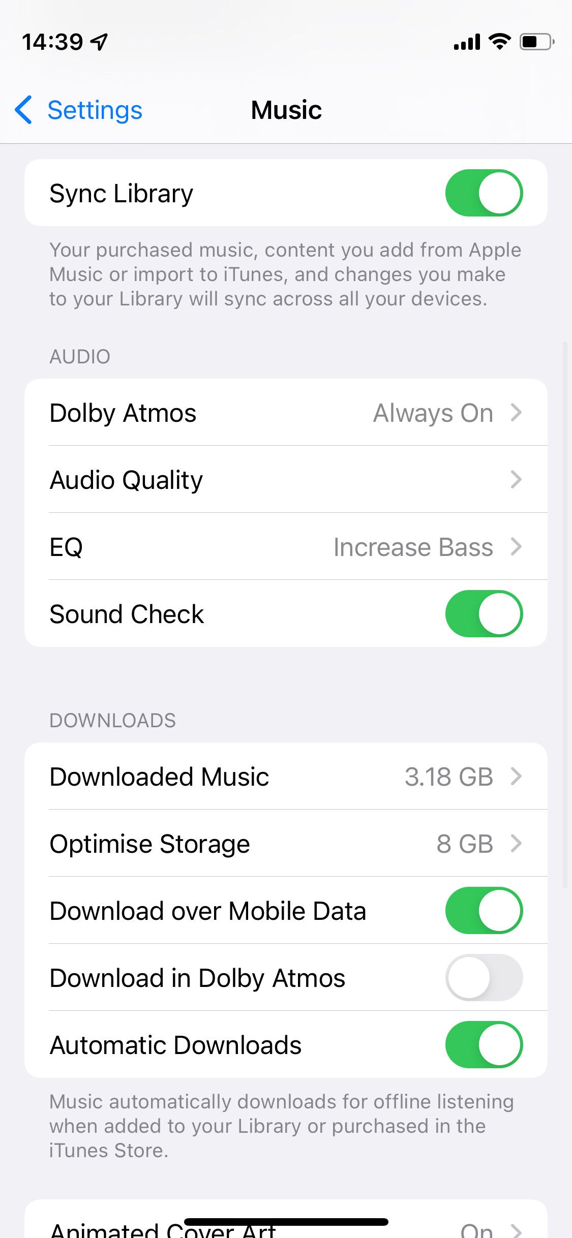 Audio quality option in iPhone settings