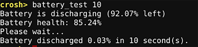 Battery_test command in Crosh on Chromebook