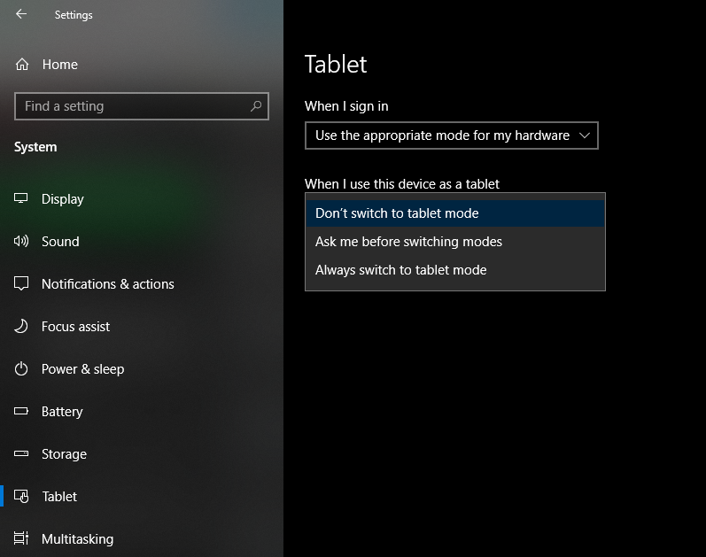 Changing Tablet Switching Settings In Windows 10 - 7 modi per correggere la scomparsa dell’icona del desktop su Windows 10