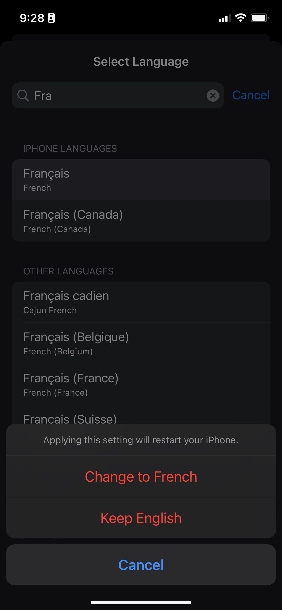 Change to a different language on iPhone
