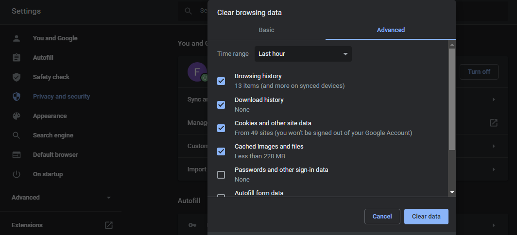 Clearing Browsing Data