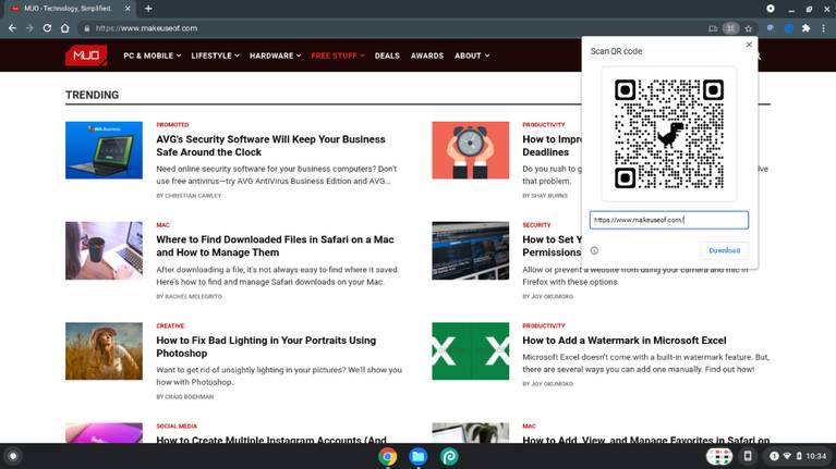 Mengklik Ikon QR code di Bilah Alamat Chrome