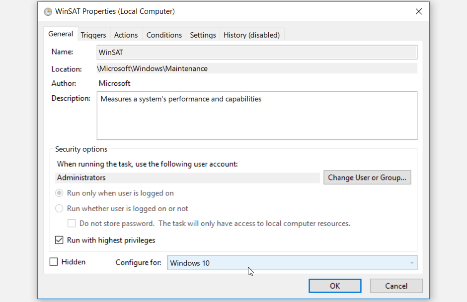 Configuring Settings in the Task Scheduler