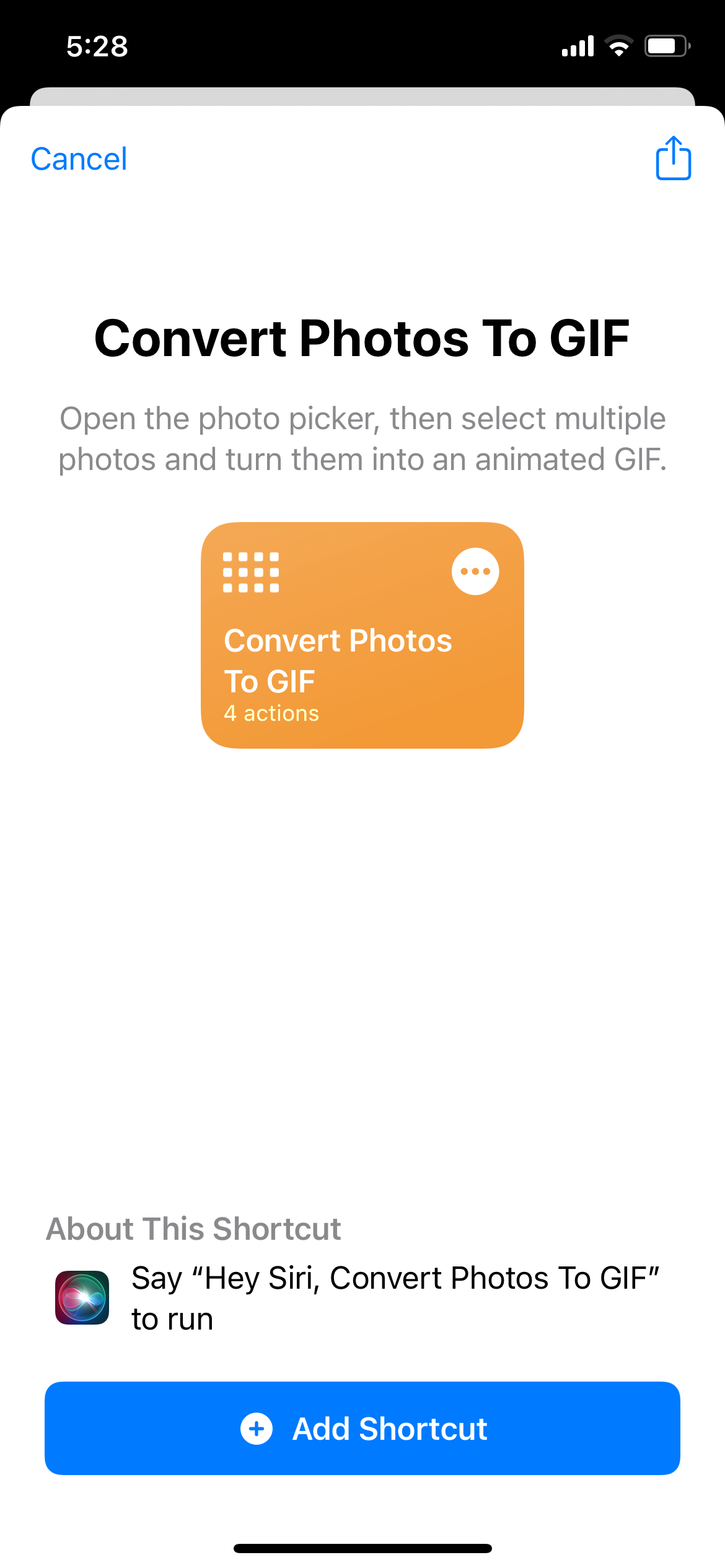 Convert Photos to GIF Add to Shortcuts