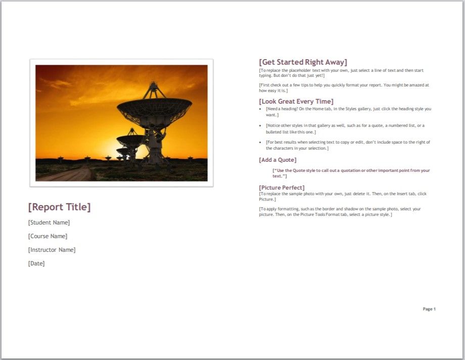 Microsoft Cover page template for students report