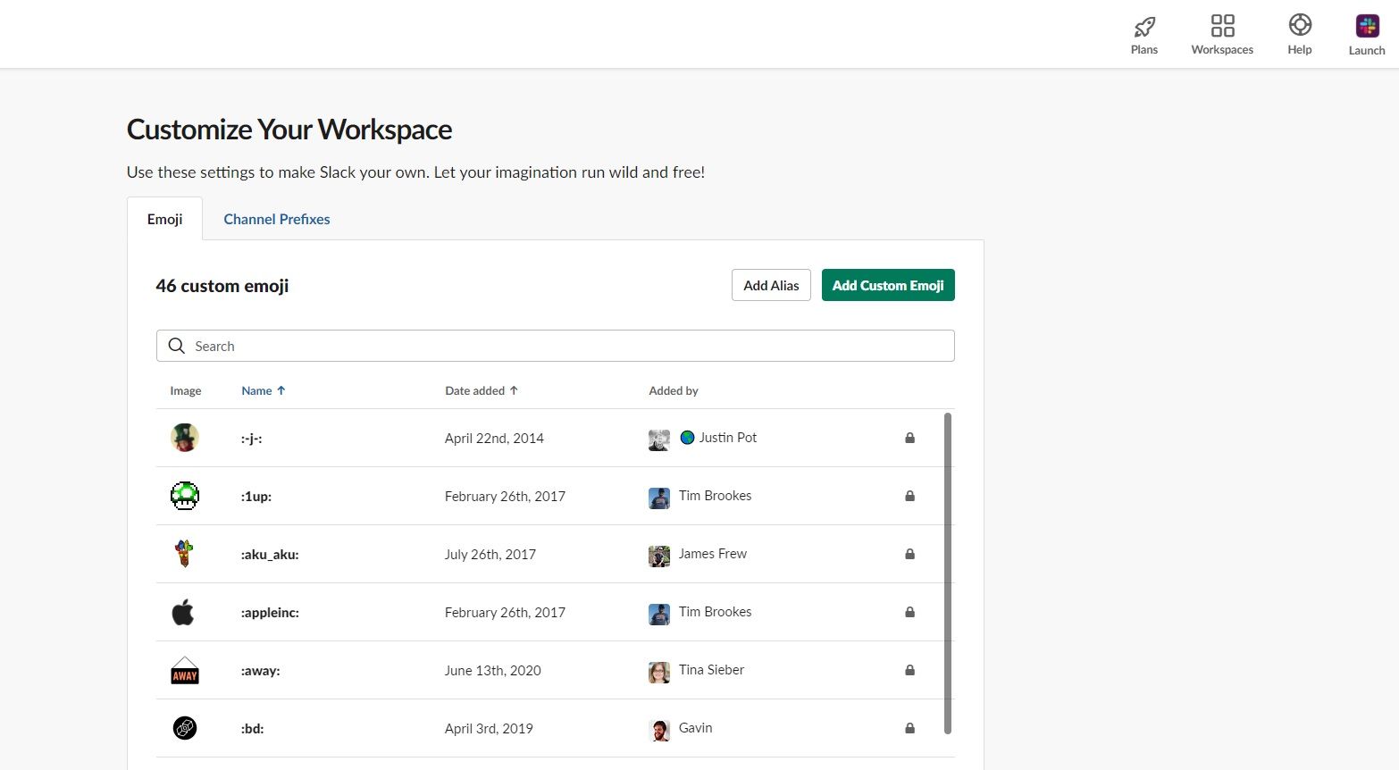 Image shows the customize workspace screen inside Slack
