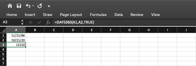 DAYS360 function age calculation excel