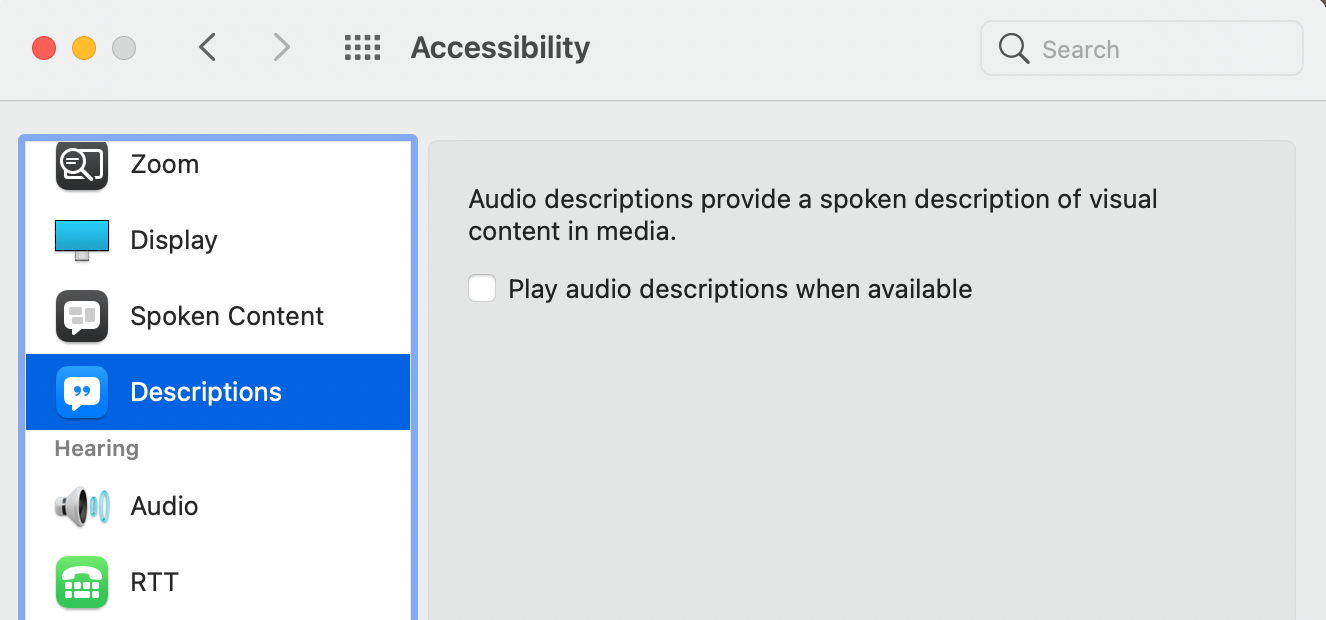 Descriptions on Accessibility