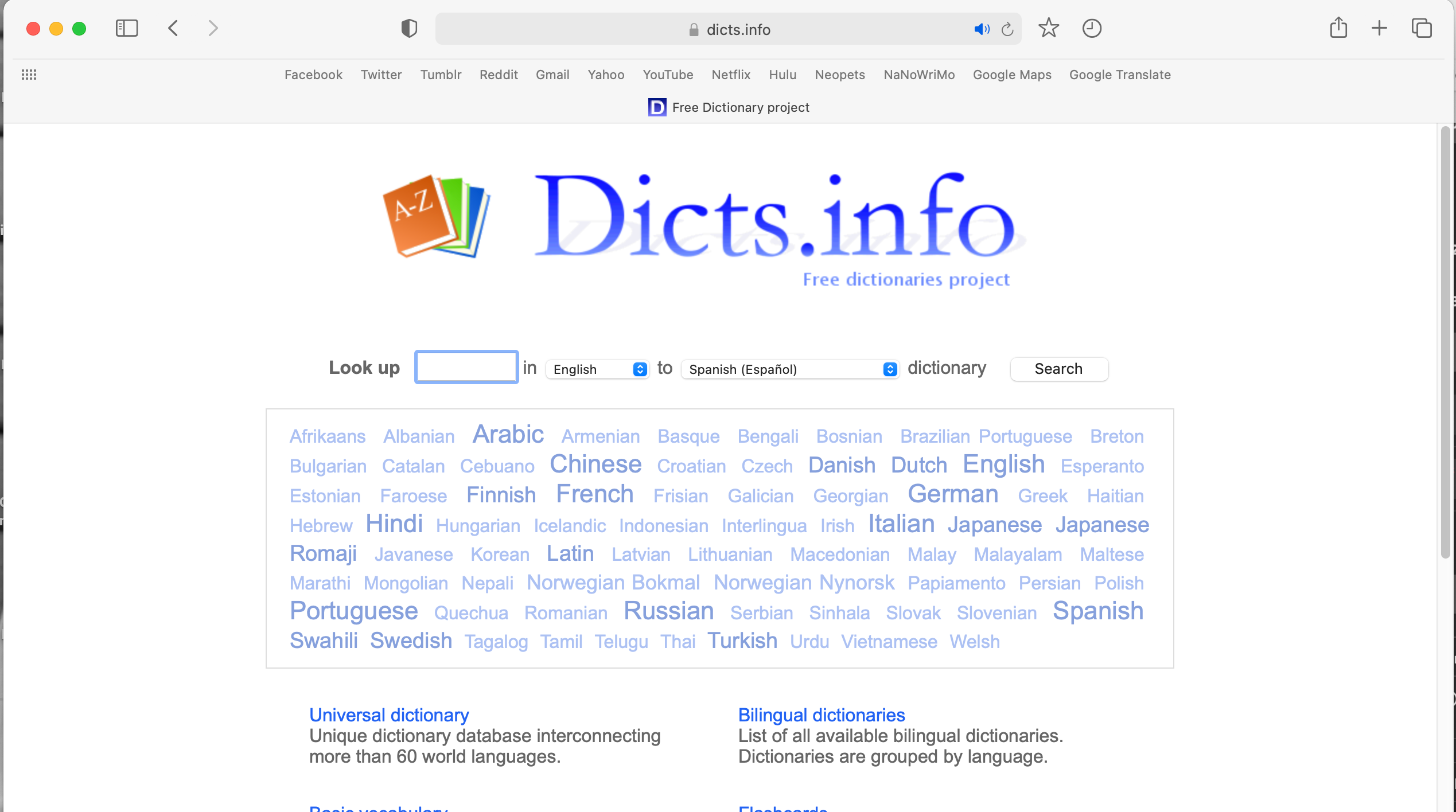 Dicts.info site open in Safari on a MacBook Pro
