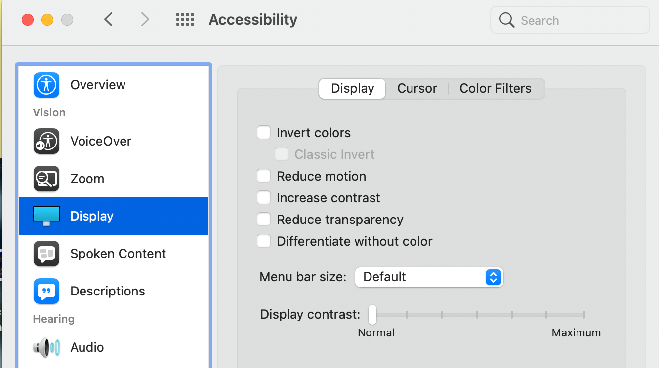 Display Accessbility Features on Mac