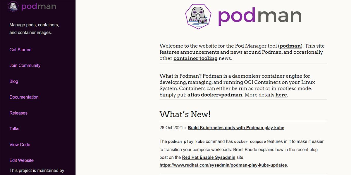 An image showing the Podman website