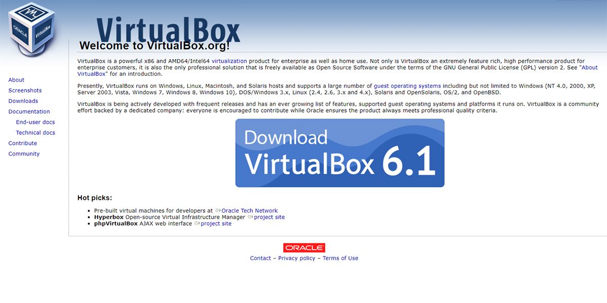 A visual showing the VirtualBox website