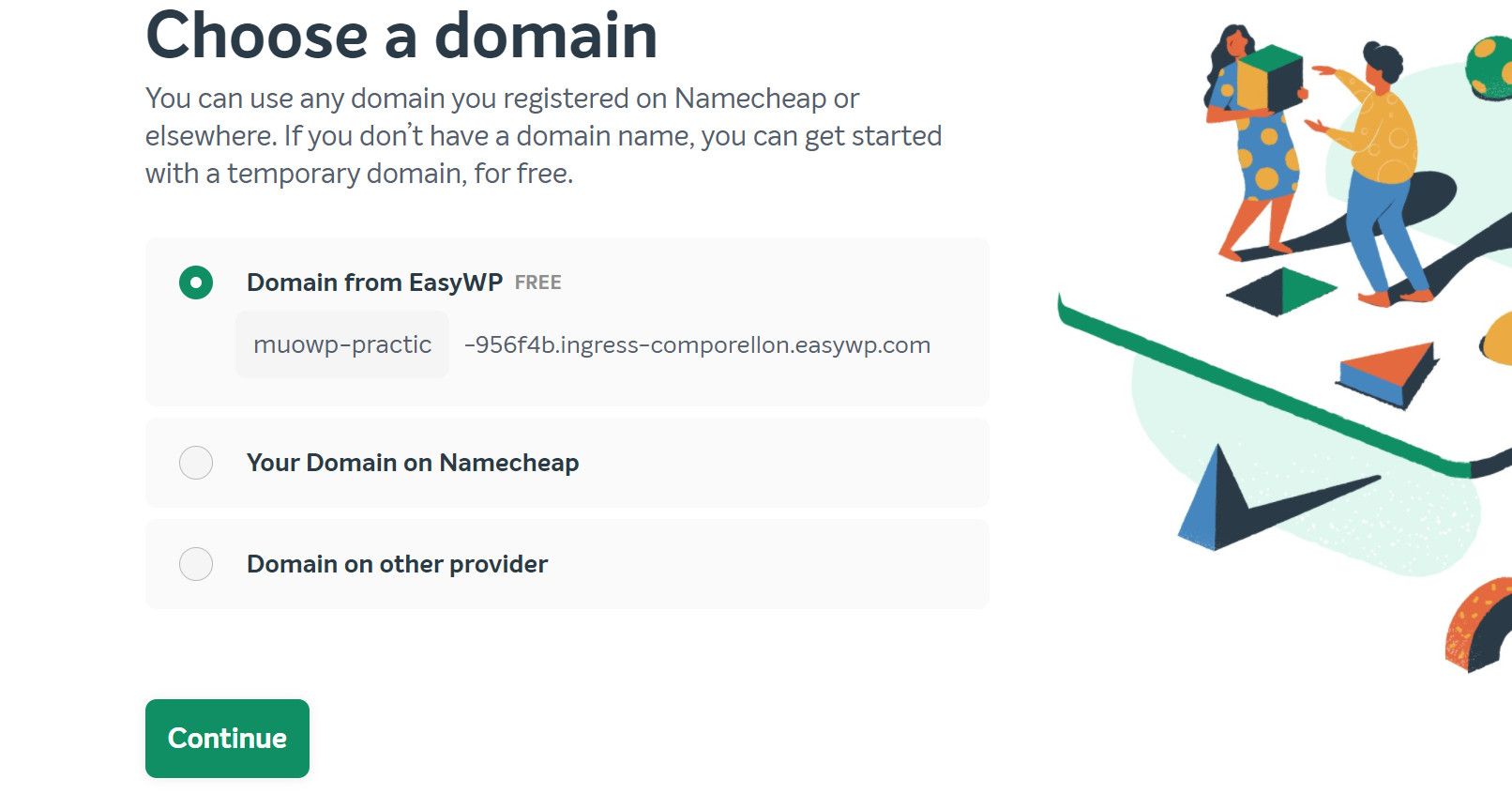 Domain selection page