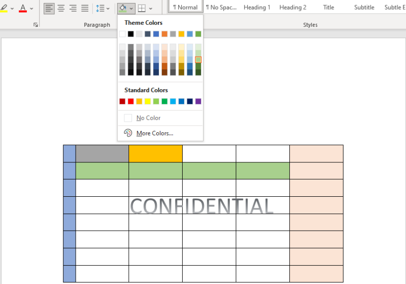 Draw Table color coded table