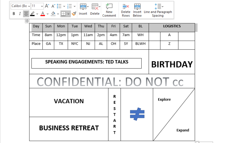 Draw Table example MS Word