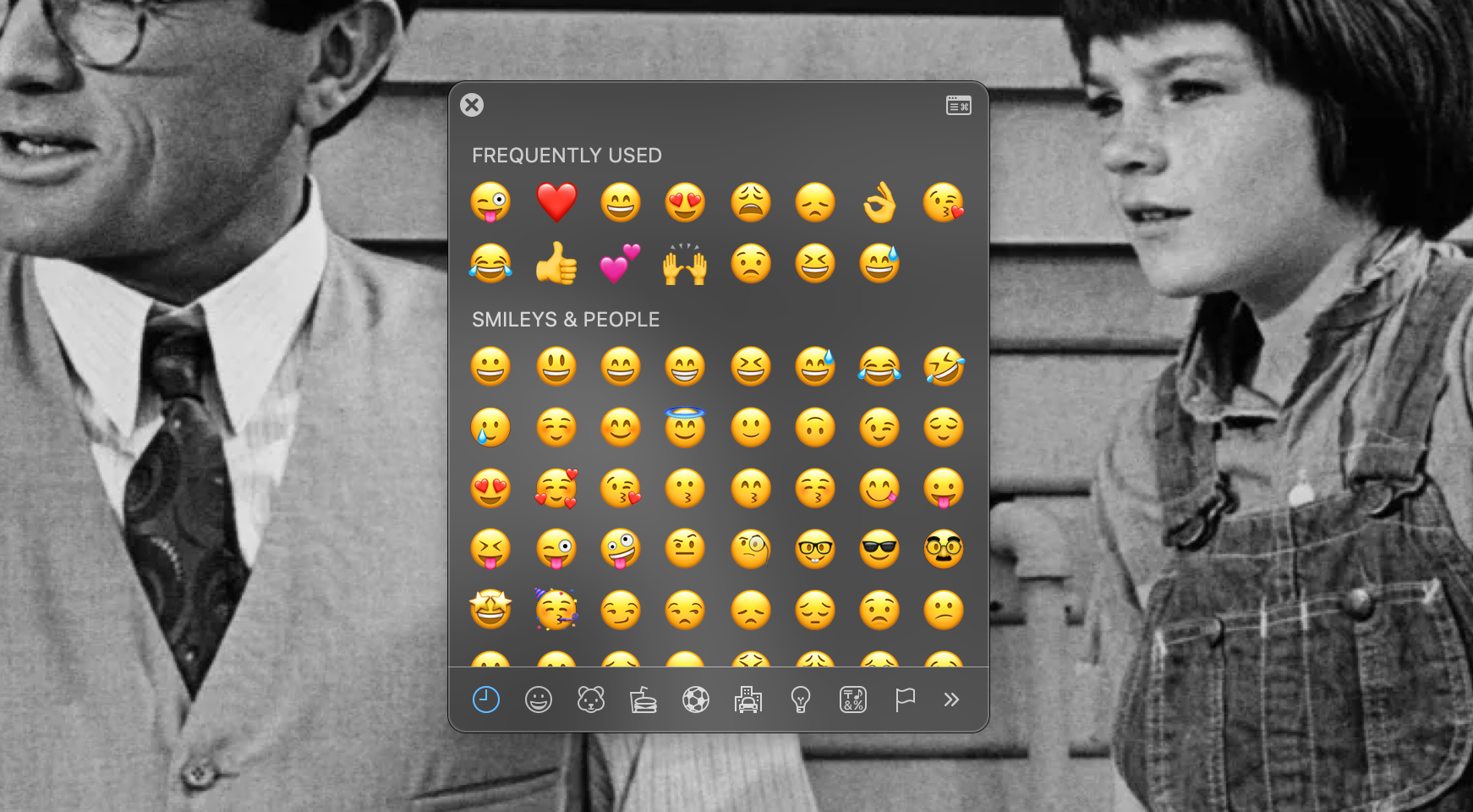 Emoji viewer open on MacBook Pro