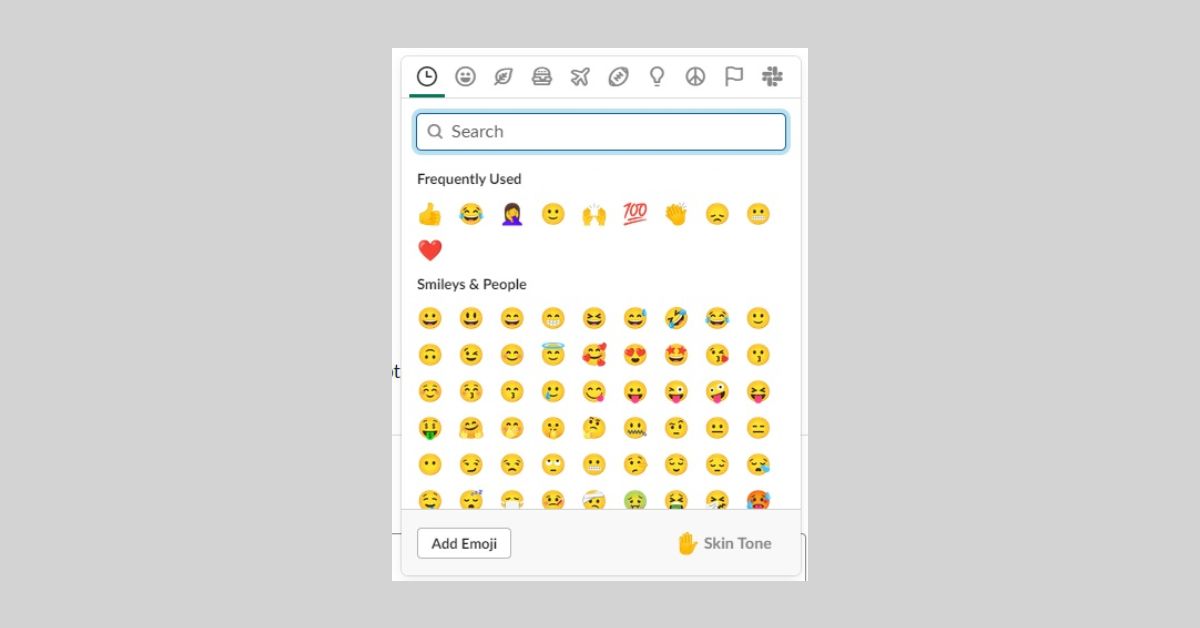 Image shows a the list of emoji inside Slack