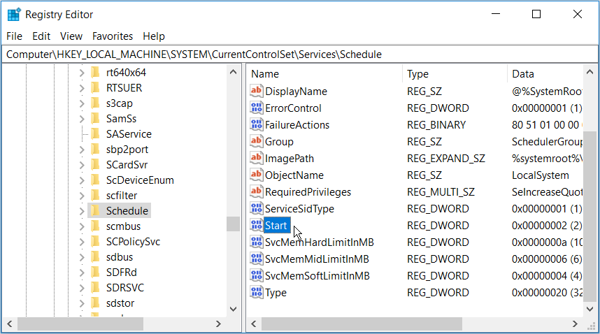 Enabling Task Scheduler Services Using the Registry Editor