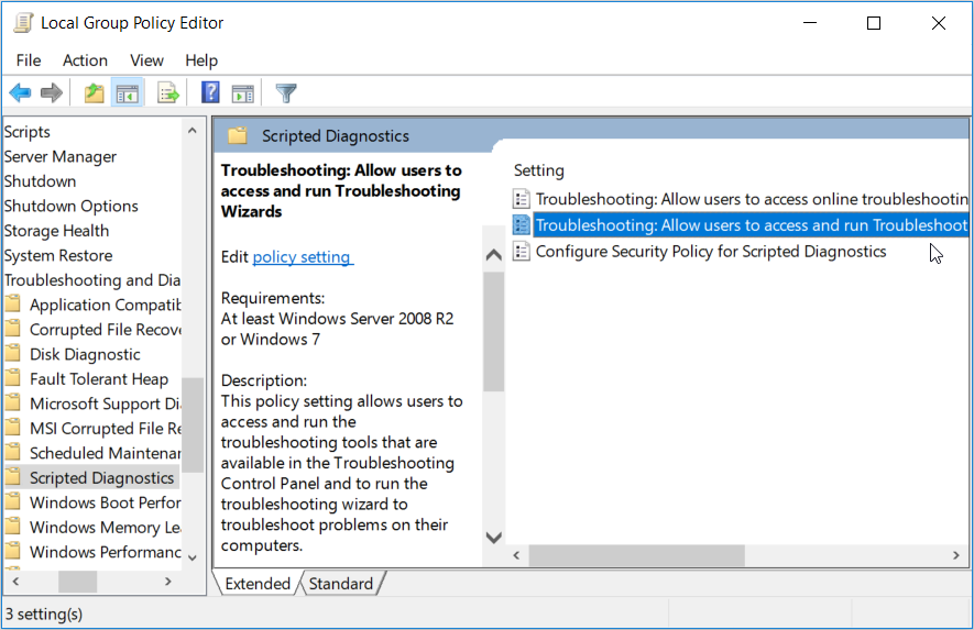 Enabling the Troubleshooters Via the Local Group Policy Editor