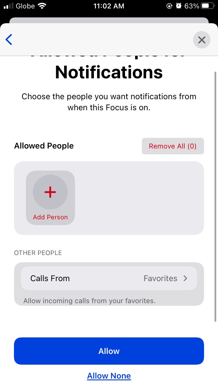 Focus Mode Allowed to Contact You