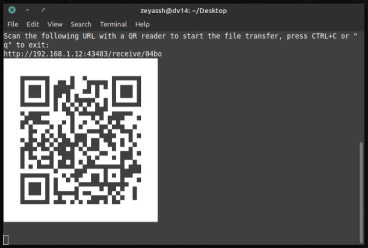 Generating file receiving QR code - Come trasferire file tra Linux, Android e iOS utilizzando qrcp
