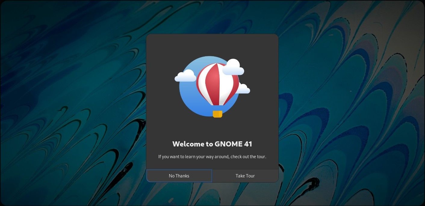 Fedora 35 Gnome 41 welcome screen