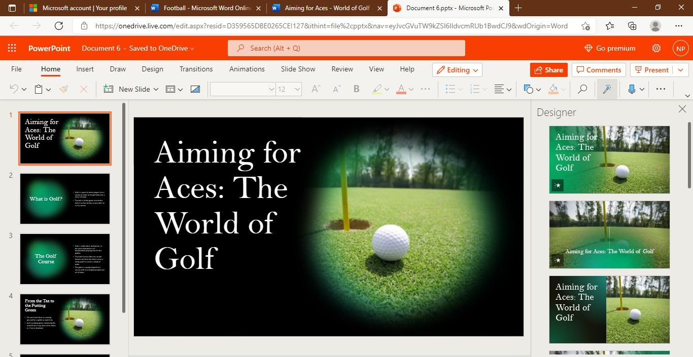 Golf Themed Presentation Created in PowerPoint for the Web
