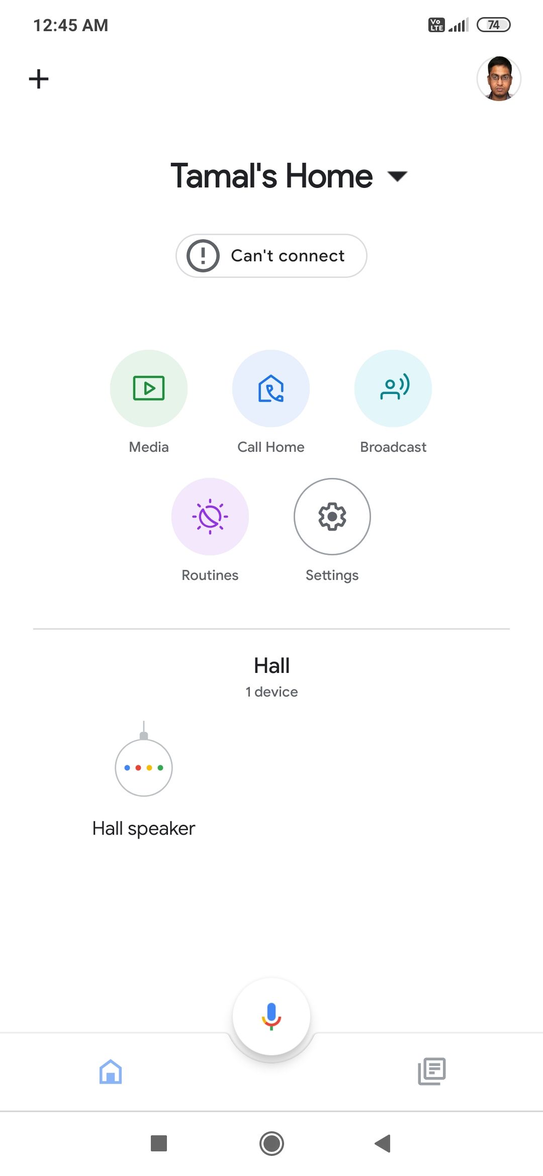 An image showing that Google Home app can't connect the smart speaker