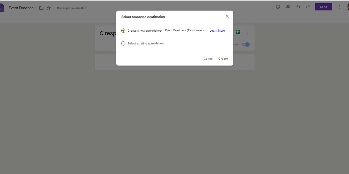 An image showing Google Sheets access for Google Forms responses